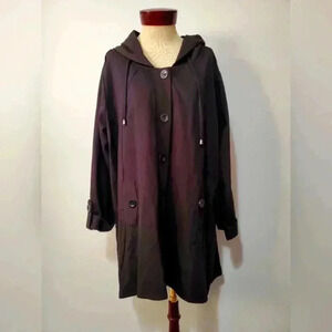 Christian Siriano plus Ponte black lightweight A line  hooded jacket. Size 3X
